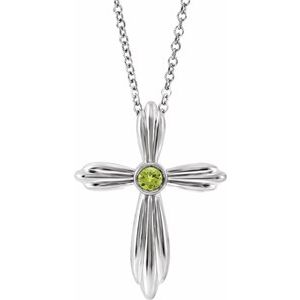 Collier croix en péridot naturel blanc 14 carats, 40-45 cm