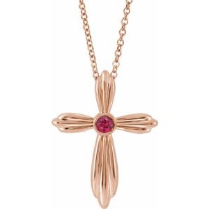 Collier croix en or rose 14 carats et rubis naturel, 40-45 cm