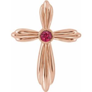 Pendentif croix en or rose 14 carats avec rubis naturel