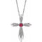 Collier croix en or blanc 14 carats et rubis naturel, 40-45 cm