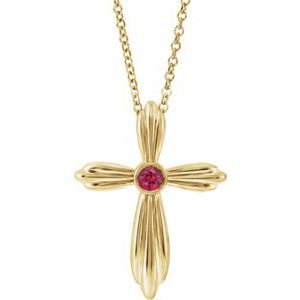 Collier croix en or jaune 14 carats et rubis naturel, 40-45 cm