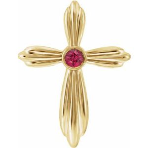 Pendentif croix en or jaune 14 carats avec rubis naturel