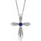 Collier croix en or blanc 14 carats et saphir bleu naturel, 40-45 cm