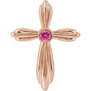 Pendentif croix en tourmaline rose naturelle 14 carats