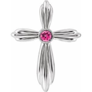 Pendentif croix en platine et tourmaline rose naturelle