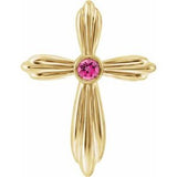 Pendentif croix en or jaune 14 carats et tourmaline rose naturelle