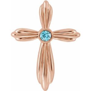 Pendentif croix en or rose 14 carats et zircon bleu naturel