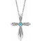 Collier croix en or blanc 14 carats et zircon bleu naturel, 40-45 cm