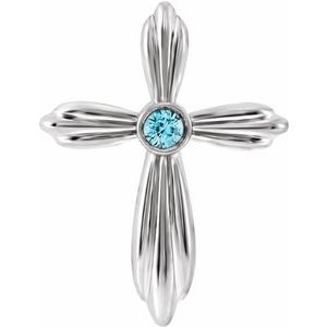 Pendentif croix en or blanc 14 carats et zircon bleu naturel