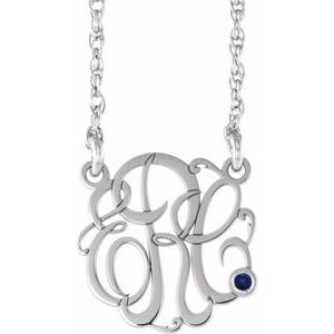 Collier monogramme manuscrit en imitation alexandrite jaune 14 carats, 20 mm, 3 initiales, 45,7 cm (18 pouces).