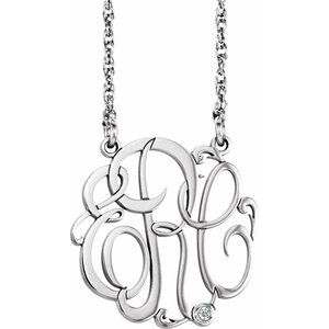 Collier monogramme en argent sterling rhodié, 20 mm, 3 initiales, diamants naturels de 0,02 carat, 45,7 cm (18 pouces).