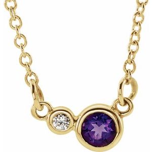 Collier de 40 cm (16 pouces) en or 14 carats, améthyste jaune naturelle et diamants naturels (0,02 carat au total).