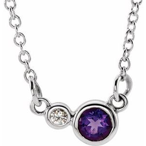 Collier en platine, améthyste naturelle et diamants naturels (0,02 carat au total), 40 cm (16 pouces).