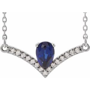 Collier en platine, saphir bleu de laboratoire et diamants naturels (0,06 carat au total), 40,6 cm (16 pouces).