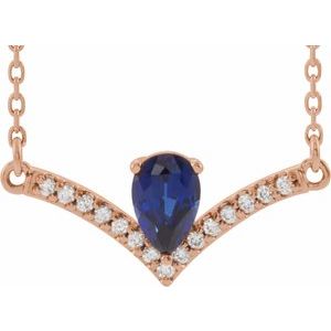 Collier de 45,7 cm (18 pouces) en or rose 14 carats, saphir bleu naturel et diamants naturels (0,06 carat au total).