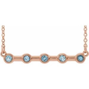 Collier en or rose 14 carats serti clos d'aigue-marine naturelle, 40 cm (16 pouces).
