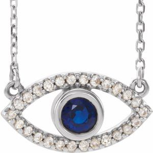 Collier œil protecteur en platine, saphir bleu naturel et saphir blanc naturel, 40 cm