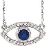 Collier œil protecteur en argent sterling, saphirs bleus et blancs naturels (40 cm)