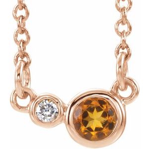 Collier 16 pouces en or rose 14 carats avec citrine naturelle et diamants naturels (0,02 carat au total)