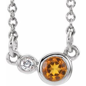 Collier de 40 cm (16 pouces) en or 14 carats avec citrine blanche naturelle et diamants naturels (0,02 carat au total).