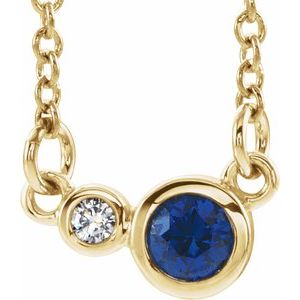 Collier de 40 cm (16 pouces) en or jaune 14 carats, saphir bleu naturel et diamants naturels (0,02 carat au total).