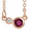 Collier 16 pouces en or rose 14 carats avec rubis naturel et diamants naturels (0,02 carat au total)