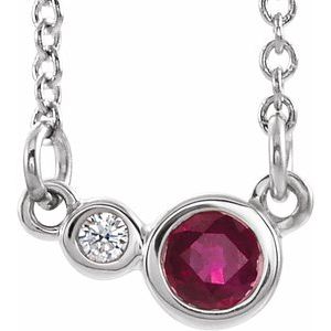 Collier en argent sterling avec rubis naturel et diamants naturels (0,02 carat au total), 40 cm (16 pouces).