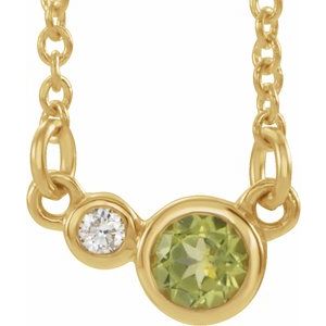 Collier de 40 cm (16 pouces) en or 14 carats avec péridot naturel jaune et diamants naturels (0,02 carat au total).