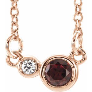 Collier 16 pouces en or rose 14 carats, grenat naturel du Mozambique et diamants naturels (0,02 carat au total)