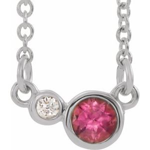 Collier en argent sterling, tourmaline rose naturelle et diamants naturels (0,02 carat au total), 40 cm (16 pouces).