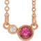 Collier 16 pouces en or rose 14 carats, tourmaline rose naturelle et diamants naturels (0,02 carat au total)