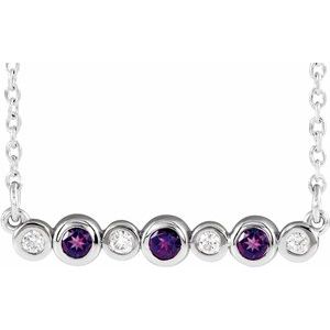 Collier en argent sterling serti clos d'améthyste naturelle et de diamants naturels (0,08 carat au total), 40-45 cm