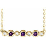 Collier en or 14 carats serti clos d'améthyste jaune naturelle et de diamants naturels (0,08 carat au total), longueur 40-45 cm (16-18 pouces).