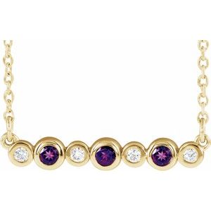 Collier en or 14 carats serti clos d'améthyste jaune naturelle et de diamants naturels (0,08 carat au total), longueur 40-45 cm (16-18 pouces).