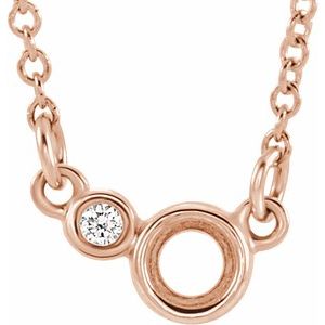 Collier semi-serti de 40 cm (16 pouces) en or rose 14 carats, diamants naturels ronds de 3 mm (0,02 carat au total), sertis de diamants de 3 mm et de 0,02 carat au total.