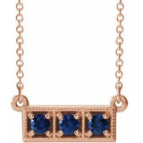 Collier trois pierres en or rose 14 carats et saphirs bleus de laboratoire, 40-45 cm