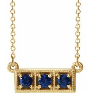 Collier trois pierres en or jaune 14 carats et saphirs bleus de laboratoire, 40-45 cm