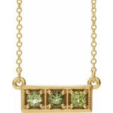 Collier trois pierres en péridot naturel jaune 14 carats, barrette de 40 à 45 cm