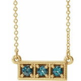 Collier barrette trois pierres en alexandrite naturelle jaune 14 carats, 40-45 cm