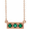 Collier trois pierres en or rose 14 carats avec émeraude naturelle et barrette de 40 à 45 cm