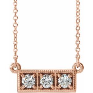Collier trois pierres en or rose 14 carats avec diamants naturels (0,25 carat au total), serti de diamants naturels (16-18 pouces).