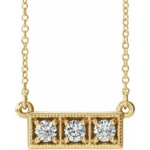 Collier barrette trois pierres en or jaune 14 carats serti de diamants naturels (0,25 carat au total), 40-45 cm (16-18 pouces).