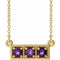 Collier trois pierres en or jaune 14 carats et améthyste naturelle, 40-45 cm