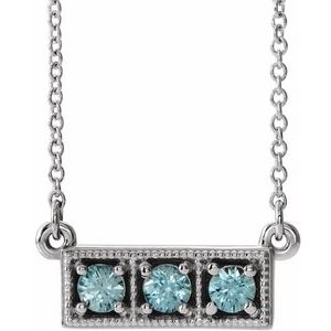 Collier trois pierres en platine et zircon bleu naturel, 40-45 cm