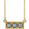 Collier barrette trois pierres en or jaune 14 carats et zircon bleu naturel, 40-45 cm