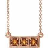 Collier trois pierres en or rose 14 carats avec citrine naturelle et barrette de 40 à 45 cm