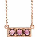 Collier trois pierres en or rose 14 carats et tourmaline rose naturelle, 40-45 cm