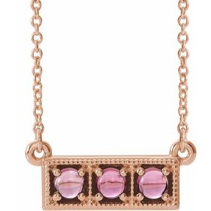 Collier trois pierres en or rose 14 carats et tourmaline rose naturelle, 40-45 cm