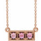 Collier trois pierres en or rose 14 carats et tourmaline rose naturelle, 40-45 cm