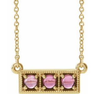 Collier trois pierres en or jaune 14 carats, tourmaline rose naturelle et or jaune, 40-45 cm